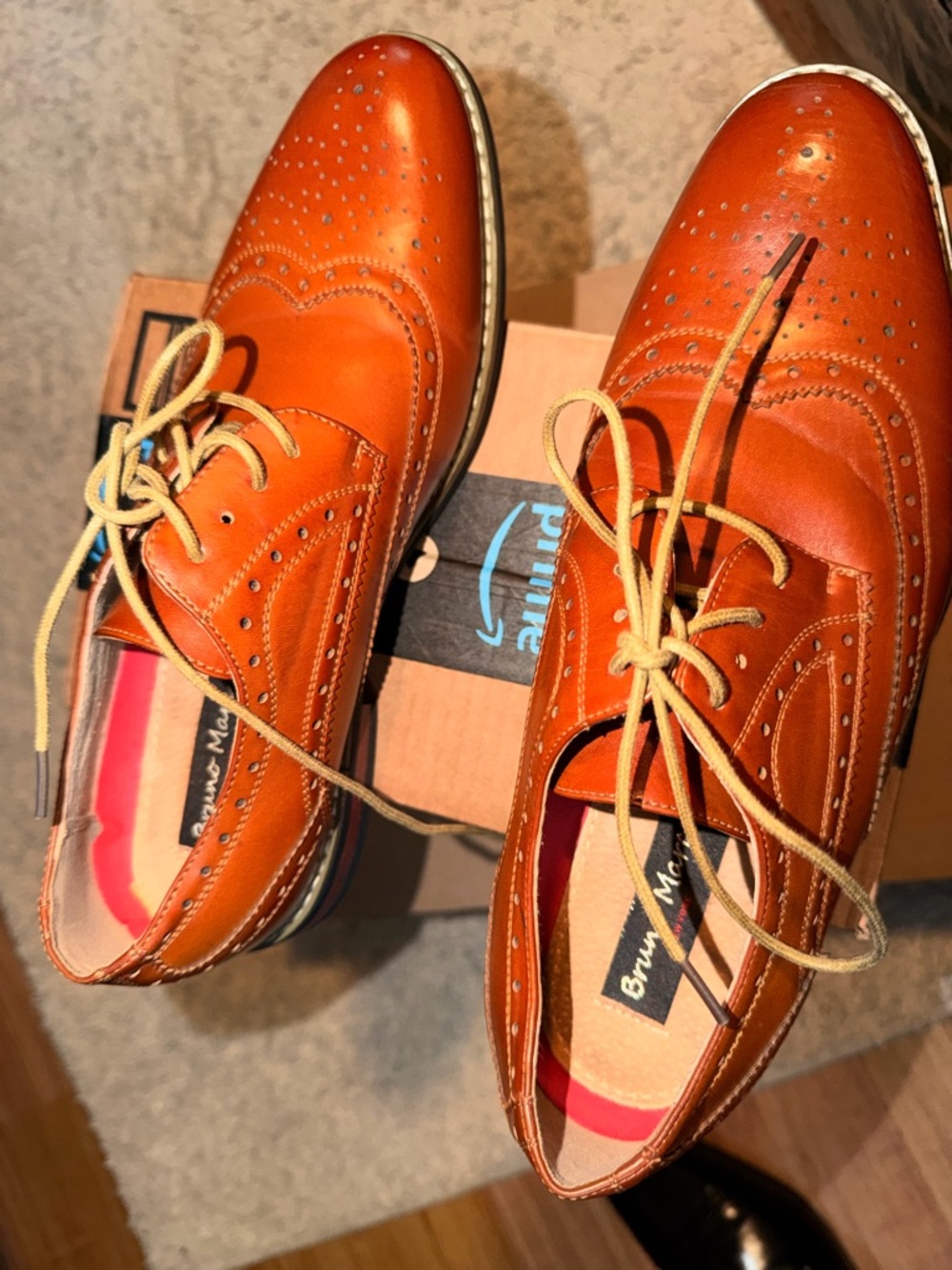 Men's Leather Wingtip Derbys in Tan Cognac